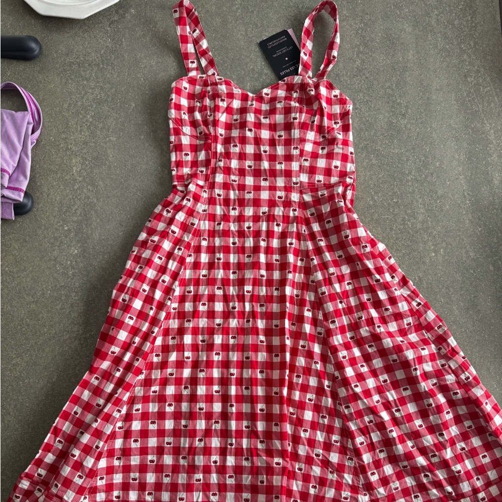 Avec Les Filles Red and White Cherries Checkered Dress